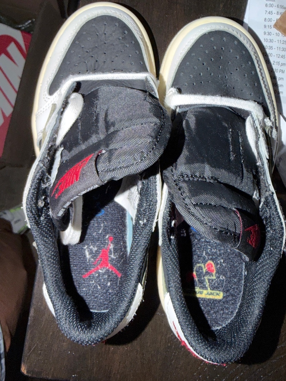 Jordan Kids Travis Scott Low-Top Sneakers in White, Black & Olive (used 3 times) - Picture 2 of 5